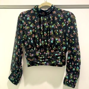 Zara Women’s Multi-Colored Floral Long Sleeve Crop Blouse